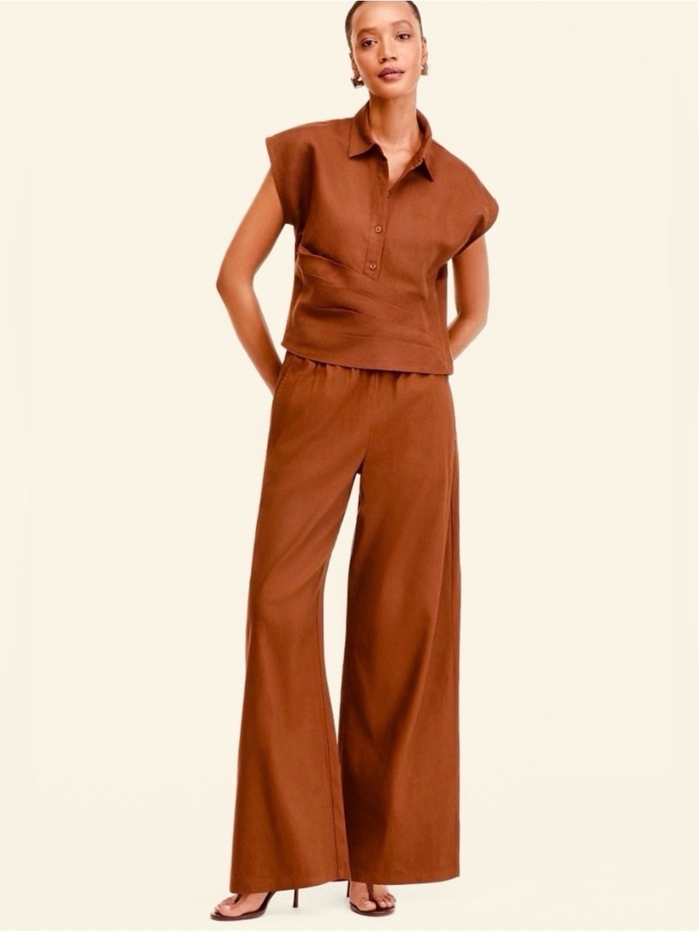 INC International Concepts Linen-Blend Wide-Leg Pull-On Pants Size Large